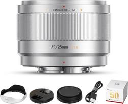 „7Artisans“ „Autofocus“ 25 mm F1.8 APS-C objektyvas, „LITE“ serija, didelis šviesumas F1.8, palaiko veido ir akių atpažinimą. Suderinamas su „Fujifilm“ X-H/T/T30/S/E/A serijos fotoaparatais, „Fuji X-E2“, „Fuji X-T2“, sidabrinės spalvos