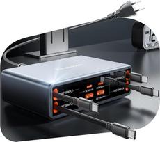 „8 in 1“ ištraukiamas USB-C įkroviklis, 105 W įkrovimo stotelė su keliais įkrovimo lizdais