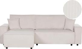 „Abacka“ 2-vietė kampinė sofa „Cord“, balta, L formos, su miego funkcija, šezlongas dešinėje pusėje