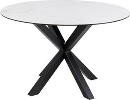 „AC Design Furniture“ „Heather“ apvalus valgomojo stalas 4 asmenims, stalviršis, imituojantis baltą marmurą, ir metalinis kryžminis rėmas, virtuvinis stalas su keraminiu paviršiumi, atsparus karščiui ir įbrėžimams, skersmuo 119 x aukštis 75,5 cm