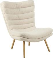 „AC Design Furniture“ „Grady“ poilsio kėdė kreminės spalvos, apmušta minkštu „Teddy Look“ audiniu ir su medinėmis kojomis, sparnuotoji kėdė, pagaminta moderniu skandinavišku retro stiliumi, skirta svetainei, miegamajam ir biurui
