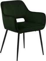 „AC Design Furniture“ „Rebecca“ valgomojo kėdės, žalios, 2 vnt. rinkinys, valgomojo kambario kėdės su porankiais, virtuvės kėdės, apmuštos kėdės, aksominė sėdimoji dalis su metalinėmis kojomis