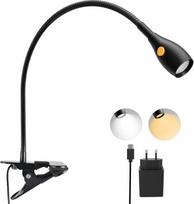 „acegoo“ LED skaitymo lempa su spaustuku prie lovos, visiškai metalinė, reguliuojamo ryškumo, juoda, 2 režimai: 3000 K / gintarinė šviesa, lankstus „žąsies kaklo“ stovas, pasukamas 360°, USB-C jungtis, skirta knygoms, skaitymui, kelionėms, miegamajam, biu