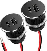 „acegoo“ USB-C lizdas 12 V, skirtas kemperiams, pagamintas iš aliuminio, C tipo PD ir QC automobilinis USB įkroviklis, 12 V montuojamas lizdas, skirtas kemperiams, automobiliams, valtims, sunkvežimiams, karavanams, jachtoms, 2 vnt. rinkinys