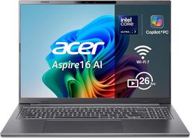 „Acer Aspire 16 AI Copilot+ A16-52M“ nešiojamasis kompiuteris su 16 colių „Full HD“ IPS ekranu („Intel Core Ultra 7 258V“, 32GB RAM, 512GB SSD, „Intel ARC 140V“ GPU, „Windows 11 Home“), geležinis korpusas, ispanų QWERTY klaviatūra