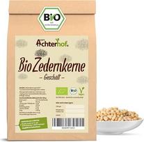 „Achterhof“ ekologiški nulupti kedro riešutai, 250 g | Nulupti sveiki kedro riešutai, ekologiški | Intensyvus riešutų skonis | Puikiai tinka kaip užkandis arba kaip priedas į kokteilius, pesto padažus ir salotas