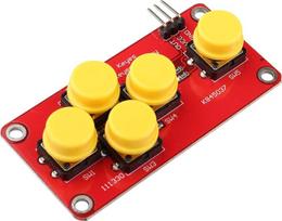 „AD Keyboard“ – elektroninių blokelių imitatorius, 5 mygtukai, analoginis klavišų modulis, suderinamas su „Arduino“ jutiklių išplėtimo plokšte
