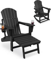 „Adirondack“ sulankstoma kėdė su ištraukiamu pufu ir dviem puodelių laikikliais – HDPE lauko gultas, tinkamas naudoti bet kokiomis oro sąlygomis – ergonomiška lauko supynė, skirta sodui, terasai, verandojei, vejai – ypač tvirta, juoda