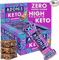„Adonis Keto“ baltyminis batonėlis su lazdyno riešutų traškučiais ir šokoladu | 16 vnt. po 45 g | „Keto“ užkandžiai | Veganiški ir 100 % natūralūs | Mažai angliavandenių turintis batonėlis ir mažai cukraus turintis užkandis | Puikiai tinka „Keto“ dietai |
