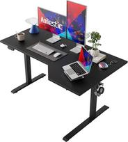 „Agilestic“ aukščio reguliuojamas stalas 140 x 80 cm, kampinis stalas | L formos elektrinis stalas su 2 daiktų laikymo vietomis, stovimojo darbo stalas, kompiuterinis stalas namų biurui, juodos spalvos