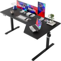 „Agilestic“ aukščio reguliuojamas stalas 160 x 90 cm, kampinis stalas | L formos elektrinis stalas su 2 daiktų laikymo vietomis, stovimojo darbo stalas, kompiuterinis stalas namų biurui, juodos spalvos