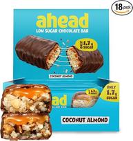 „Ahead Keto Bar“ – kokosų ir migdolų – 18 vnt. po 35 g – mažai angliavandenių batonėlis be pridėto cukraus – tik 5 g grynųjų angliavandenių viename mažai angliavandenių saldumyne – sveiki užkandžiai su kokosų šokoladu be pridėto cukraus