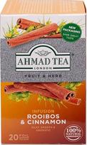„Ahmad Tea“ „Rooibos & Cinnamon“ – vaisių ir žolelių arbata be kofeino – rooibos ir cinamonas – atskirai supakuoti, aromatą išlaikantys arbatos maišeliai, kuriuose vienoje porcijoje yra 2 g arbatos – 20 arbatos maišelių su juostele