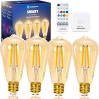 „Aigostar Mesh“ išmanioji lemputė „Alexa“ E27 „Bluetooth Mesh“ ST64, „Vintage Edison“ lempa, 6 W, 806 lm, 2700 K–6500 K, reguliuojamo ryškumo lemputė, suderinama su „Alexa“, 4 vnt. rinkinys (su nuotolinio valdymo pultu ir šliuzu)