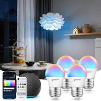„Aigostar Mesh Alexa“ lemputė E27 „Bluetooth Mesh“ G45 6,5 W, išmanioji lemputė, suderinama su „Alexa“, išmanioji LED lemputė 555 LM, RGB ir 2700 K–6500 K, 4 vnt. (su „Bluetooth“ nuotolinio valdymo pultu)