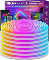 „AILBTON“ 100 pėdų neoninė LED juosta, lanksčios juostos, keli veikimo režimai, IP65 lauko RGB apšvietimas, atsparus vandeniui, su muzika ir žaidimais sinchronizuojamos LED juostos miegamajam ir vidaus patalpoms, valdymas per programėlę / nuotolinio valdy