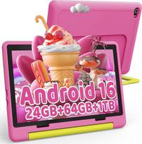 „Ainmel“ „Android 16“ planšetinis kompiuteris vaikams, 10,1 colio planšetinis kompiuteris vaikams, 24GB + 64GB (išplečiama iki 1 TB), 6000 mAh, vaikų apsaugos funkcija, „Wi-Fi 6“, „Bluetooth 5.4“, „Widevine L1“, vaikams pritaikytas dėklas (rožinis)