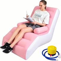 „Air Sofa“, kempingo sofa su pėdų atrama, nešiojama flokinguota pripučiama sofa, pripučiama kėdė, baseino kėdė, „Air Lounge“, lauko sėdmaišis, skirtas kempingui, namams (1 vnt., rožinė, 1 asmeniui)