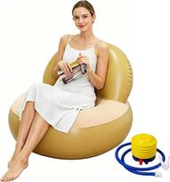 „Air Sofa“, kempingo sofa su pėdų atrama, nešiojama flokinguota pripučiama sofa, pripučiama kėdė, baseino kėdė, „Air Lounge“, lauko sėdmaišis, skirtas kempingui, namams (1 vnt., smėlio spalvos, 1 asmeniui)