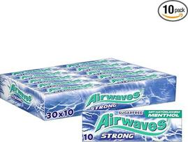 „Airwaves Strong“ kramtomoji guma, be cukraus, gaivus kvapas, 30 x 10 dražė | Mentolio ir eukalipto kramtomoji guma su natūraliu mentoliu, gaivinančio šviežumo, didmeninė pakuotė biurui, grįžimui į mokslus ir gaiviam kvapui
