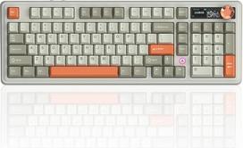 „Ajazz AK980 V2“ belaidė mechaninė klaviatūra, 98 % QWERTY išdėstymo „Hot-Swap“ žaidimų klaviatūra su garsumo reguliavimo rankenėle ir TFT ekranu, 10 000 mAh baterija, 2,4 GHz / Type-C / BT, RGB apšvietimas, pilka, smėlio spalva, oranžinė