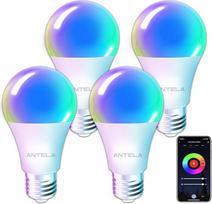 „Alexa“ lemputė E27, 7 W, 806 lm, „ANTELA“ RGB, 2700 K–6500 K, šilta balta ir šalta balta šviesa, išmanioji „Wi-Fi“ LED lemputė su reguliuojamu šviesos stiprumu, suderinama su „Google Home“ ir „Smart Life“ programėle, 4 vnt. pakuotėje