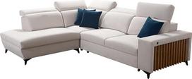 „Alicante VII“ kampinė sofa-lova su miego funkcija, sofa-lova, „Living Landscape“ L formos su daiktų laikymo dėže, mediniai dekoratyviniai elementai, skersinės lentelės, kairėje pusėje, dešinėje pusėje, moderni, didelė, skandinaviško stiliaus 26 (kairėje