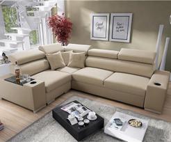 „All4All Plato“ kampinė sofa su miego funkcija, 282 x 205 cm – sofa su daiktų dėže – L formos sofa-lova – kampinė sofa – 4 asmenims – svetainė – kairioji pusė – smėlio spalvos – 26