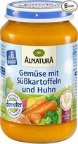 „Alnatura Demeter“ ekologiškos daržovės, saldžiosios bulvės ir vištiena, be glitimo, 6 vnt. pakuotė (6 x 190 g)
