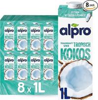 „Alpro“ kokosų gėrimas su ryžiais – veganiškas, be pieno produktų, be glitimo – be pridėto cukraus – natūraliai be laktozės – turtingas ląsteliena, kalciu ir vitaminais – 8 vnt. po 1 l – ilgalaikis