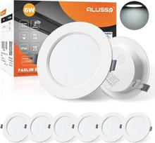 „Alusso“ LED įleidžiamasis prožektorius, 230 V, 6 W, šaltai balta šviesa, IP44, skylės dydis 95–100 mm, 6 vnt. rinkinys