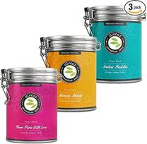 „Alveus Premium“ marškinėliai „Smiling Buddha“, „Morning Melody“ ir „From Paris with Love“ | 3 x 100 g žaliosios arbatos skonio žolelių arbatos mišinys, puikiai tinkantis atsipalaidavimui ir malonumui, apie 120 puodelių