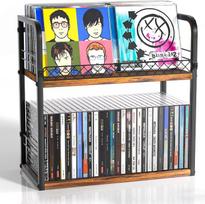 „Alyoen“ 2 aukštų CD lentynėlė, CD ir DVD laikymo dėžutė, talpinanti iki 60 CD, iš medžio ir metalo pagamintas CD laikiklis su viršutine ekspozicine lentyna, CD stovas, 30,7 x 15,5 x 29,5 cm
