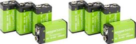 „Amazon Basics“ 4 vnt. 9 V NiMH įkraunamų baterijų, 200 mAh, įkraunamos iki 1000 kartų, iš anksto įkrautos (2 vnt. pakuotė)