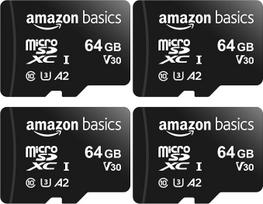 „Amazon Basics“ A2 U3 „Micro SDXC“ atminties kortelė su pilno dydžio adapteriu – skaitymo greitis iki 100MB/s – 64GB – juoda (2 vnt. pakuotė)