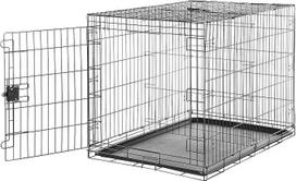 „Amazon Basics“ juodos spalvos metalinis sulankstomas šunų narvas su dugniniu padėklu, vienomis durimis, 42" ilgio x 28" pločio x 30" aukščio