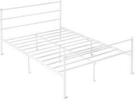 „Amazon Basics“ metalinis lovos rėmas 140 x 200 cm su galvūgaliu, neslystantis, su plieninėmis skersinėmis, nesulankstomas, dvivietis, baltas