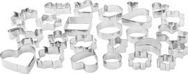 „Amazon Basics“ sausainių formelės, įvairių formų, nuo 4 cm iki 9 cm, 25 vnt. rinkinys, sidabrinės