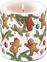 „Ambiente“ stulpelio formos žvakė iš vaško su vėjo motyvu, dekoratyvinė žvakė, 9 cm aukščio, parafino vaškas, degimo trukmė – 35 valandos, „Gingerbread Twigs“ Kalėdų Advento serija, imbieriniai sausainiai