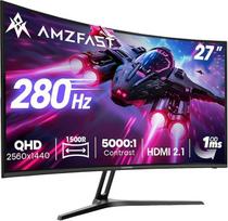„Amzfast“ žaidimų monitorius, išlenktas, 27 colių, 280 Hz, QHD 2560 x 1440, 2 HDMI 2.1 jungtys | DP 1.4, 1 ms MPRT, „Adaptive Sync KI Gaming“, 1500R, HDR400, 96 % DCI-P3, mėlynos šviesos filtras, VESA – AMZG27C1Q Pro, skirtas FPS ir 3A žaidimams