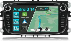 „Android 14“ IPS automagnetola, skirta „Ford Focus“/„Mondeo“/„S-Max“/„C-Max“/„Galaxy“ su GPS navigacija – 4G+64G – Įmontuotas DSP / „CarPlay“ / „Android Auto“ – LED kamera + mikrofonas – 2 DIN – Valdymas nuo vairo, „Wi-Fi“, DAB, 360° kamera
