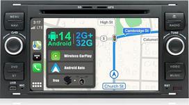 „Android 14“ IPS automobilių radijas, skirtas „Ford C-Max“/„Connect“/„Fiesta“/„Focus“/„Fusion“/„Galaxy“/„Kuga“/„S-Max“/„Transit“/„Mondeo“ modeliams – su integruota „CarPlay“ ir „Android“ funkcija – mikrofonas + kamera – 2G + 32G – 2 DIN - DAB, SWC, „Wi-Fi