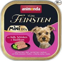 „Animonda Vom Feinsten Adult Mini“ – skanus šlapias šunų maistas, puikiai tinkantis mažų veislių šunims, su veršiena, kumpiu ir bazilikais, 32 x 100 g