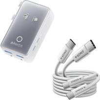 „Anker“ kelioninis adapteris, tinkamas naudoti visame pasaulyje (6 jungtys) ir „Anker“ 240 W kabelis (USB-C, 2 vnt. rinkinys, 1,8 m)