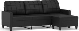„Anself“ 3-vietė sofa su pufu, dirbtinė oda, juoda, 198x77x80 cm – sėdimoji grupė, skirta svetainei, skaitymo kampeliui ir poilsiui