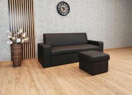 „Antalya I FS“ 3-vietė natūralios odos sofa, ypač plati (200 cm) + taburetė (75 x 55 cm), odinė sofa, didelis spalvų pasirinkimas, juoda