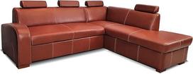 „Antalya II S 4Z“ kampinė sofa, 245 x 200 cm, ruda, natūralios odos sofa su 2 daiktų dėžėmis ir atlošais, kampinė sofa iš natūralios odos, antikinio tabako atspalvio