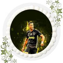 „AnyCakes“ torto paveikslas su futbolo motyvu, valgoma nuotrauka tortams, torto paveikslas, torto papuošalas, skersmuo 20 cm, FONDANT „Ronaldo Football“, Nr. Q 354