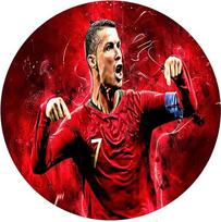 „AnyCakes“ gimtadienio torto nuotrauka su futbolo motyvu, valgoma nuotrauka tortams, torto paveikslėlis, torto papuošalas, skersmuo 20 cm, Ronaldo su futbolo marškinėliais Nr. 32