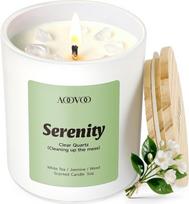 „AOOVOO“ aromatinė žvakė „Jasmin & Weißer Tee“, 5 oz sojos vaško stiklinėje su kvarcu